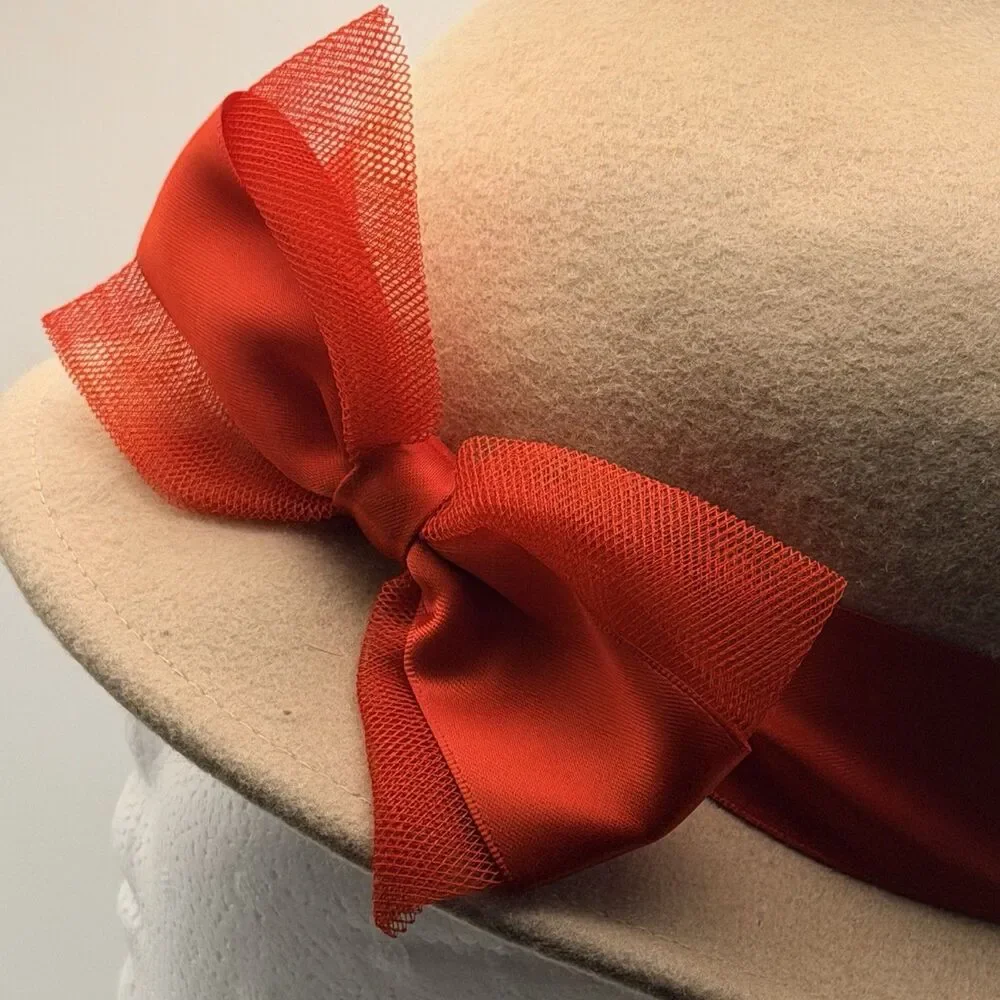American Girl Kit BeForever Red Ribbon Hat Girls S/M 100% Wool Retired 2014